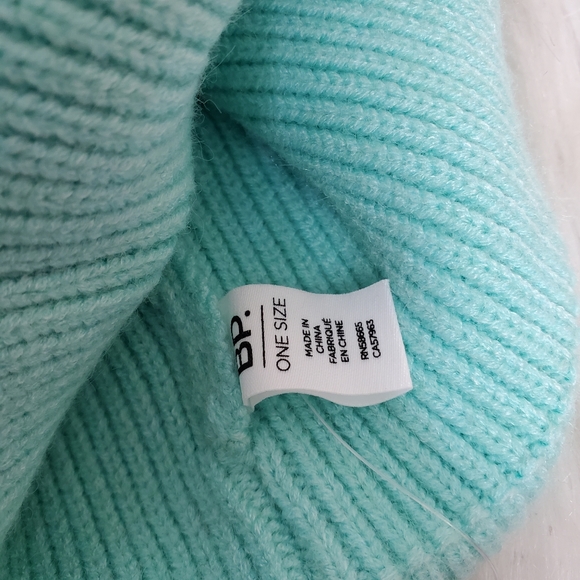NEW BP Nordstrom Aqua Blue Gold Ribbed Cuffed Beanie Hat Cap NORDSTROM Winter - Picture 3 of 3